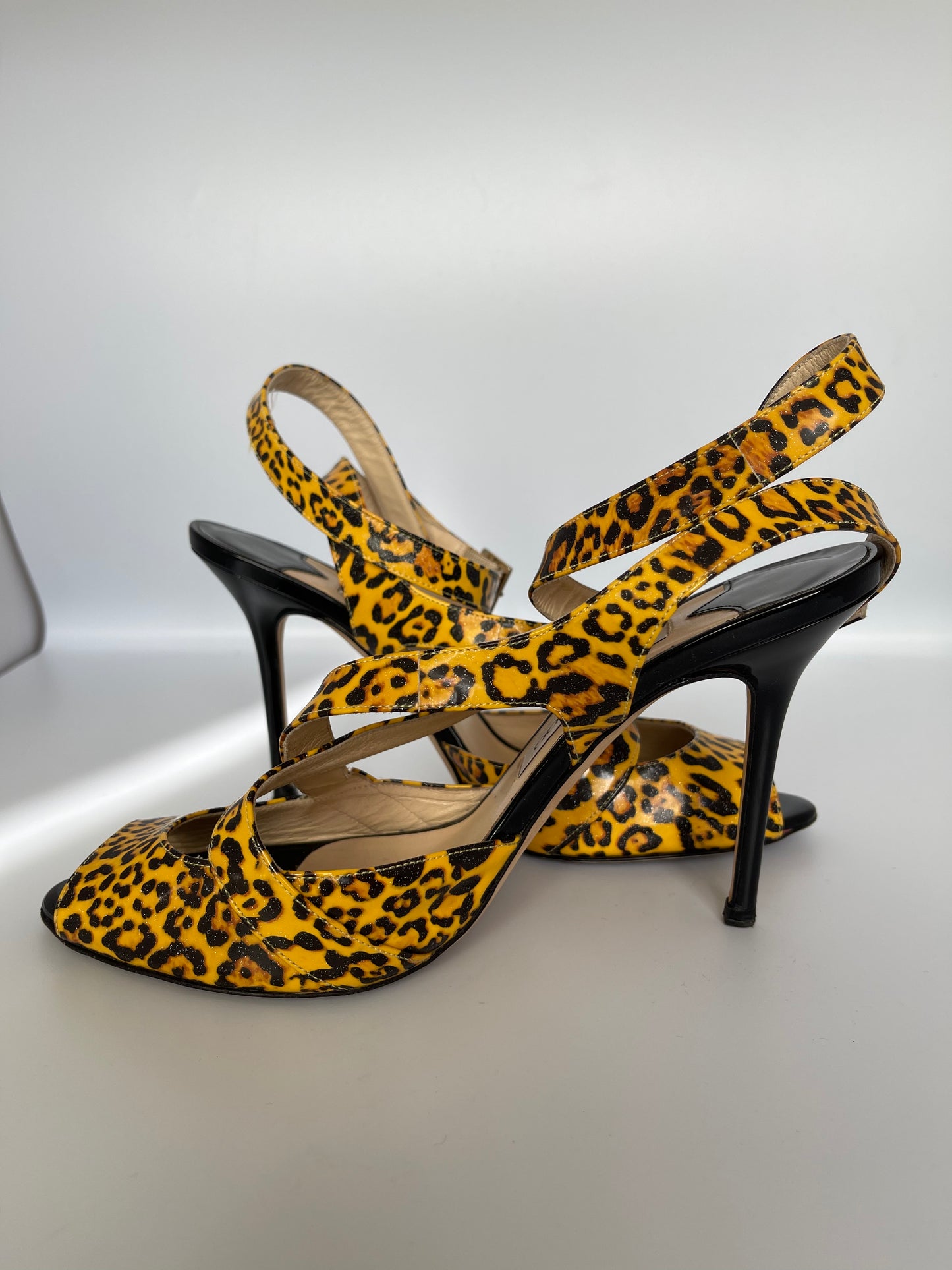 Sandale cu toc stiletto imprimeu de leopard marimea 38.5