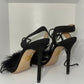 Sandale elegante cu toc negre detaliate cu pene marimea 36