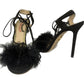 Charlotte Olympia Sandale elegante cu toc negre detaliate cu pene marimea 36