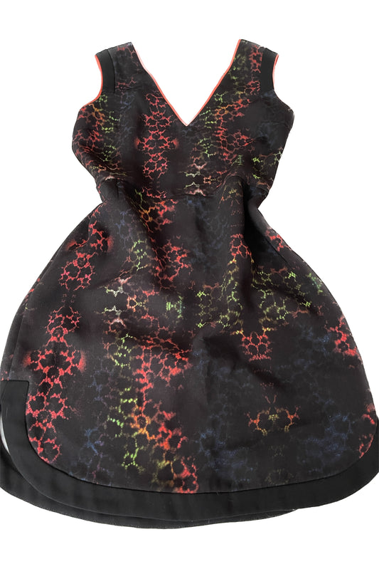 Sandro rochie mini neagra cu imprimeu abstract in culori neon marimea S