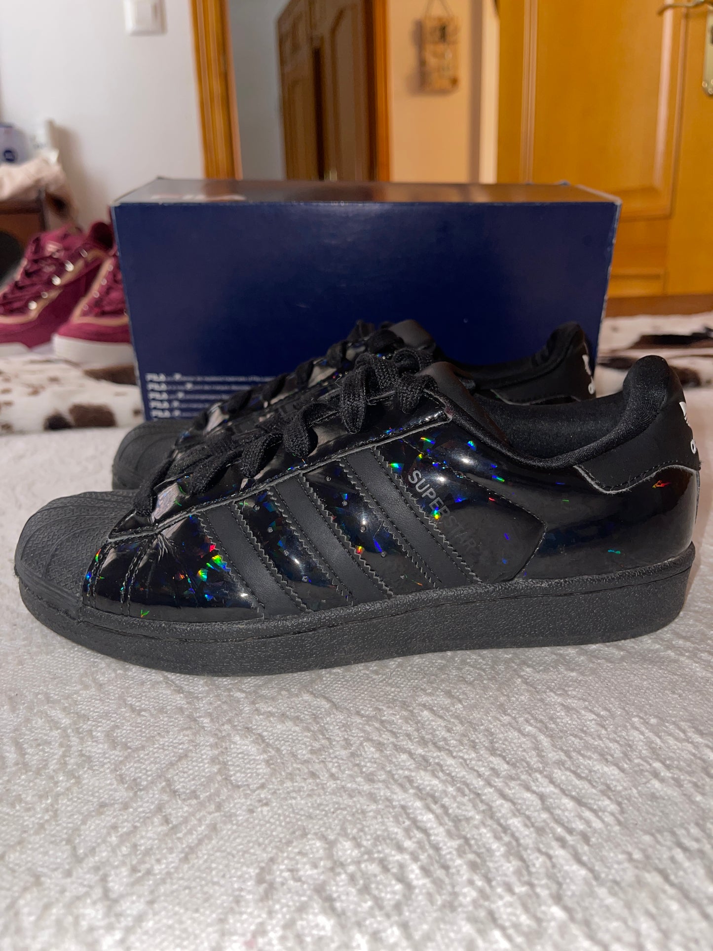 Adidas Superstar pantofi sport casual negri cu sclipici marimea 36.5