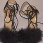 Sandale elegante cu toc negre detaliate cu pene marimea 36
